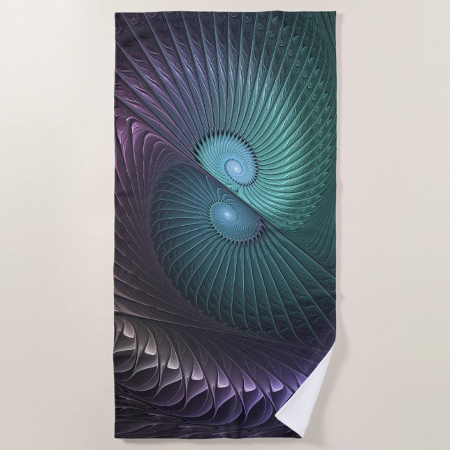 Two Spirals Colourful Modern Abstract Fractal Art Beach Towel (Front)