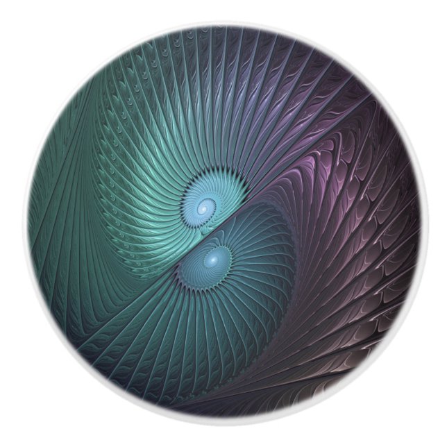 Two Spirals Colourful Modern Abstract Fractal Art Ceramic Knob (Front)