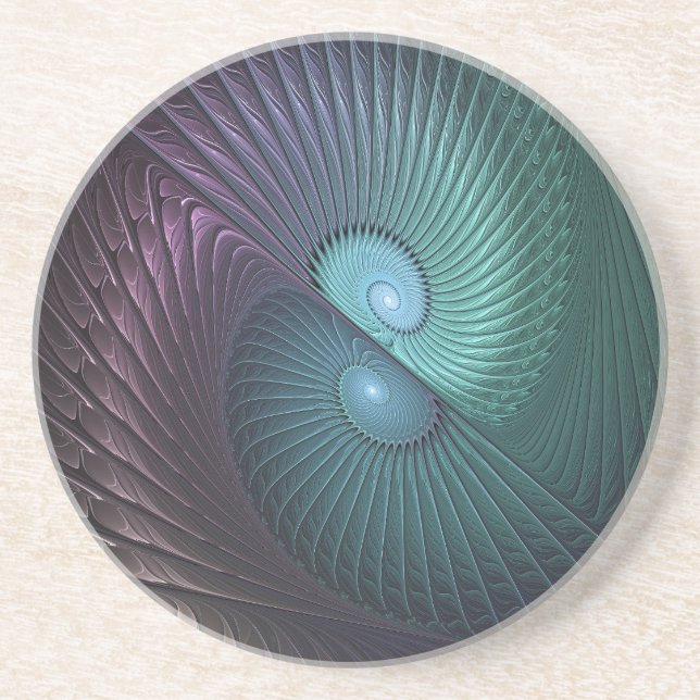 Two Spirals Colourful Modern Abstract Fractal Art Coaster (Front)