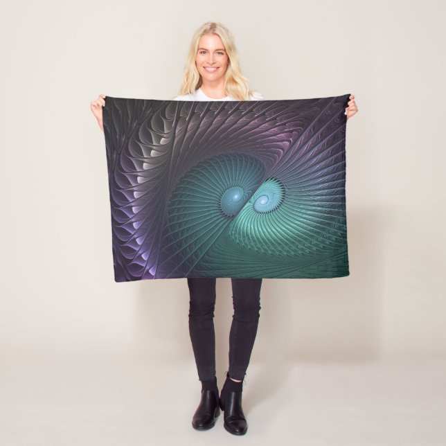 Two Spirals Colourful Modern Abstract Fractal Art Fleece Blanket (In Situ)