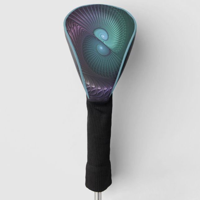 Two Spirals Colourful Modern Abstract Fractal Art Golf Head Cover (Front)