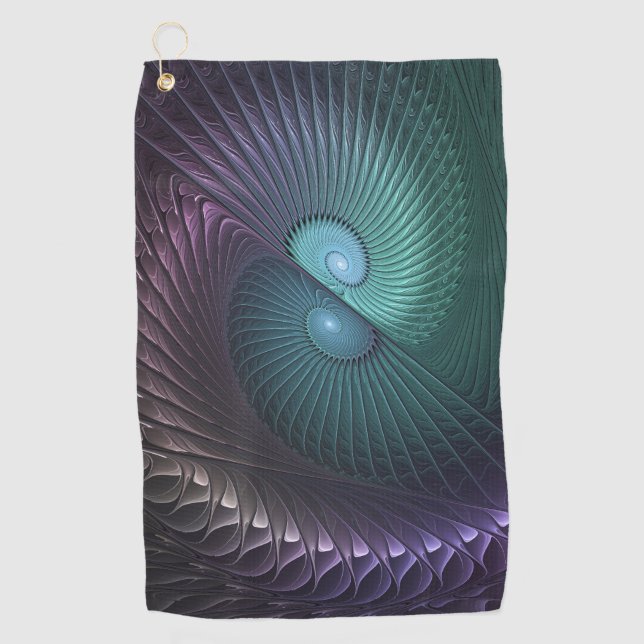 Two Spirals Colourful Modern Abstract Fractal Art Golf Towel (Front)