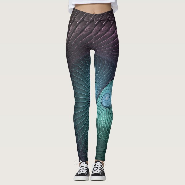 Two Spirals Colourful Modern Abstract Fractal Art Leggings (Front)