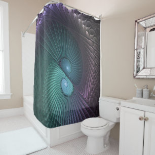 Two Spirals Colourful Modern Abstract Fractal Art Shower Curtain