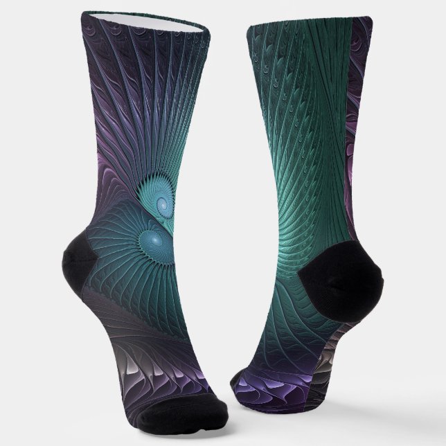 Two Spirals Colourful Modern Abstract Fractal Art Socks (Angled)