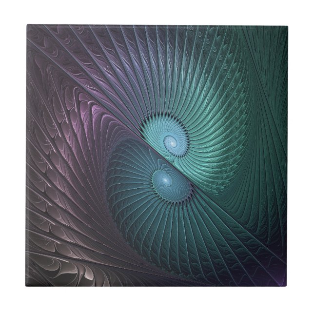 Two Spirals Colourful Modern Abstract Fractal Art Tile (Front)