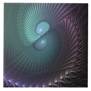 Two Spirals Colourful Modern Abstract Fractal Art Tile