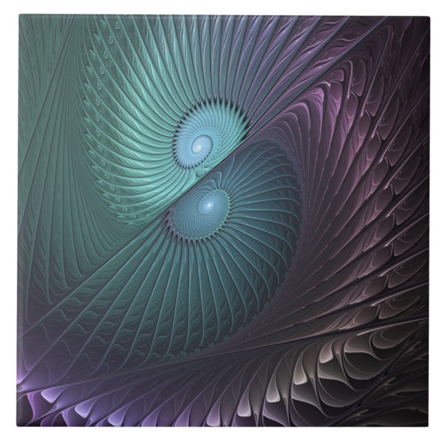 Two Spirals Colourful Modern Abstract Fractal Art Tile (Front)