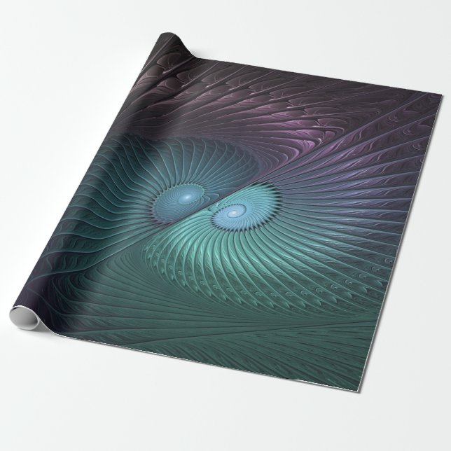 Two Spirals Colourful Modern Abstract Fractal Art Wrapping Paper (Unrolled)