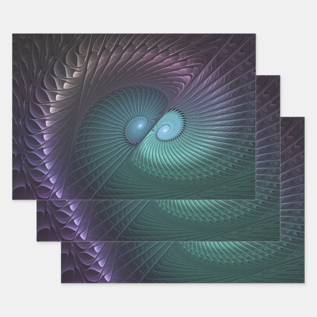 Two Spirals Colourful Modern Abstract Fractal Art Wrapping Paper Sheet (Set)