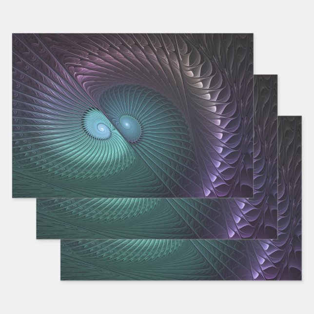 Two Spirals Colourful Modern Abstract Fractal Art Wrapping Paper Sheet (Set)