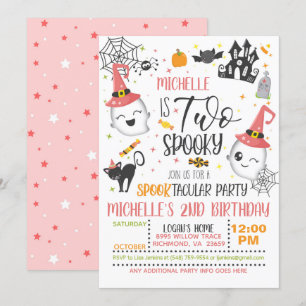 Two Spooky Birthday Invitation - Girl White