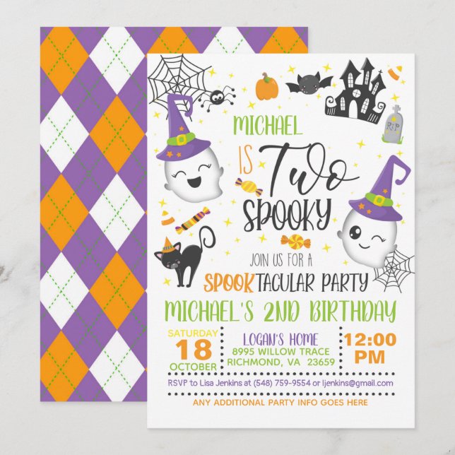 Two Spooky Birthday Invitation - White (Front/Back)