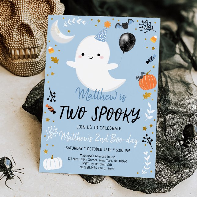 TWO Spooky Blue Ghost Halloween Birthday Invitation (Creator Uploaded)