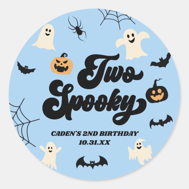 Two Spooky Blue Halloween 2nd Birthday Party Classic Round Sticker (Front)