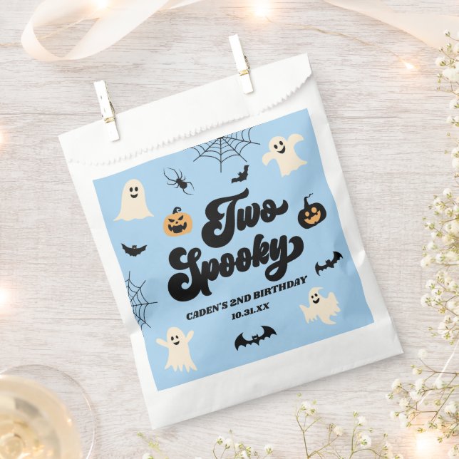 Two Spooky Blue Halloween 2nd Birthday Party Favour Bags (Clipped)