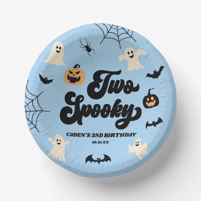 Two Spooky Blue Halloween 2nd Birthday Party Paper Plate (Front)