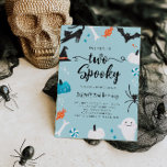 TWO spooky Blue Halloween Birthday Party Invitatio Invitation<br><div class="desc">Cute halloween theme boy's birthday party invitation card featuring illustration of a ghost,  black cat,  spider,  bat,  candies,  and pumpkins. The text says "TWO spooky."</div>