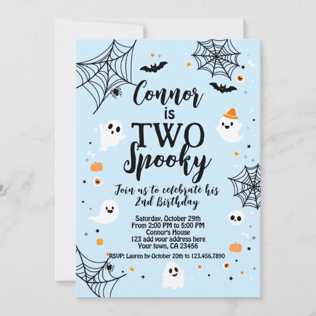 Two Spooky Blue Halloween  Invitation (Front)