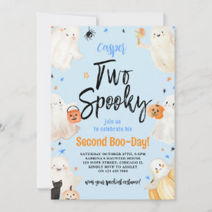 Two Spooky Blue Halloween Second Birthday Party Invitation