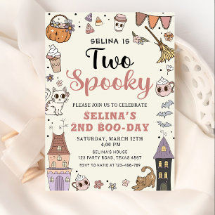 Two Spooky Cute Ghost Halloween 2nd Birthday   Invitation