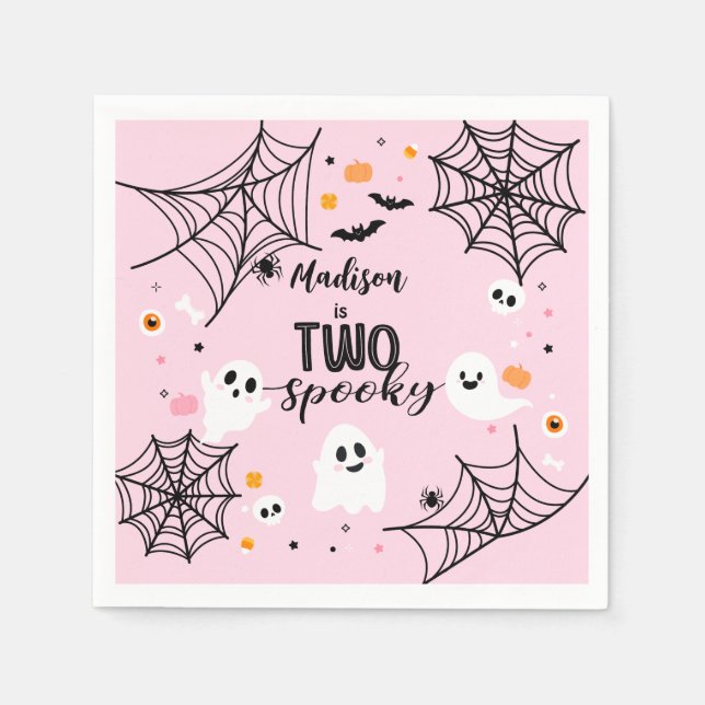 Two Spooky Cute Ghost Pink Halloween Napkin (Front)