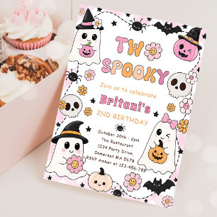 Two Spooky Cute Halloween Ghost 2nd Birthday Party Invitation
