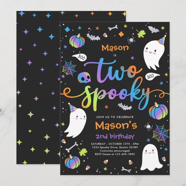 Two Spooky Cute Halloween Ghost 2nd Birthday Party Invitation (Front/Back)