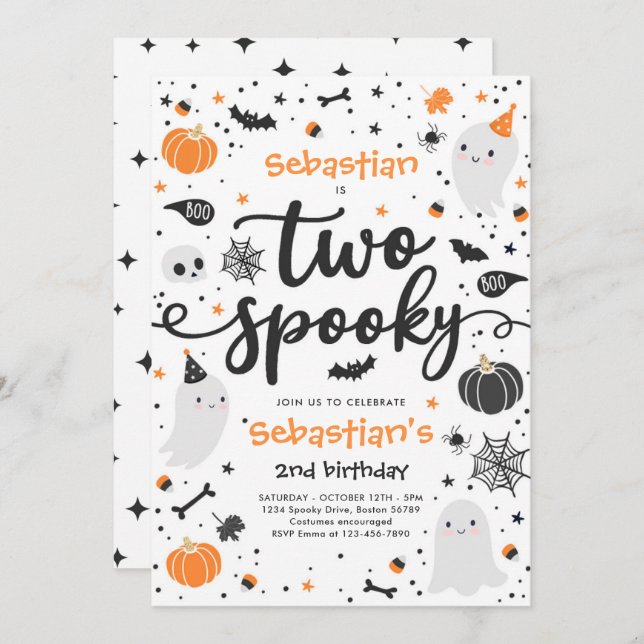 Two Spooky Cute Halloween Ghost 2nd Birthday Party Invitation (Front/Back)