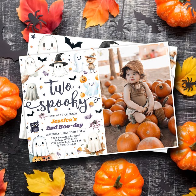 Two Spooky Cute Halloween Ghost 2nd Birthday Photo Invitation (Creator Uploaded)
