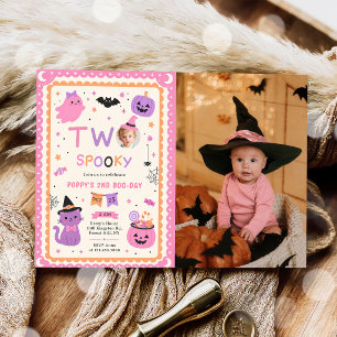 Two Spooky Cute Halloween Ghost 2nd Birthday Photo Invitation
