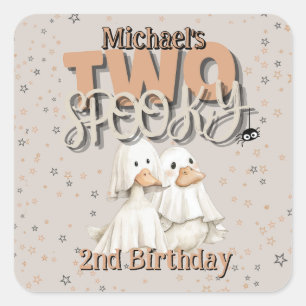 Two Spooky Cute Halloween Ghost 2nd Birthday Square Sticker