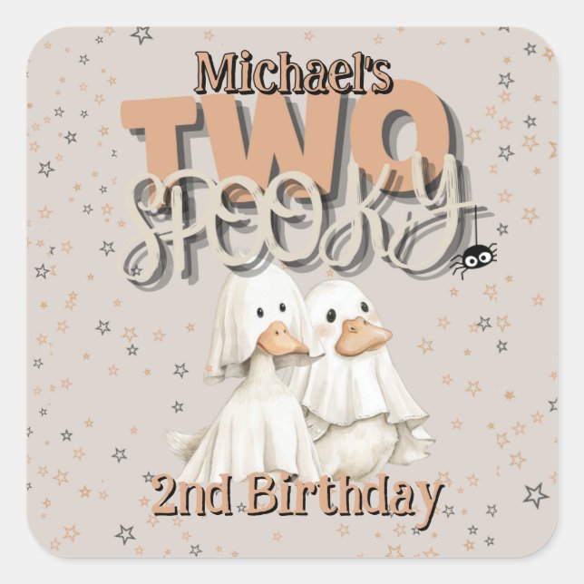 Two Spooky Cute Halloween Ghost 2nd Birthday Square Sticker (Front)