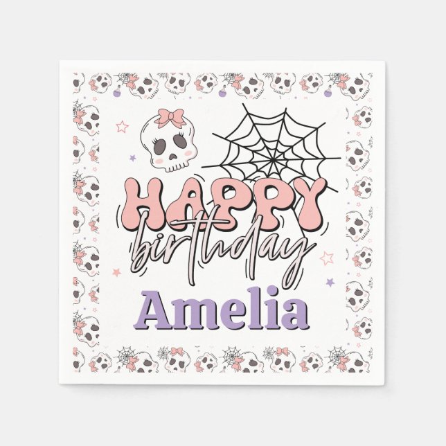 Two Spooky Cute Pink Halloween Birthday Party Napkin (Front)