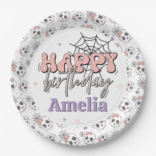 Two Spooky Cute Pink Halloween Happy Birthday Paper Plate