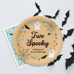 Two Spooky Gender Neutral Halloween Birthday Party Paper Plate