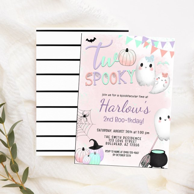 Two Spooky Ghost Pastel Halloween 2nd Birthday  Invitation (Creator Uploaded)