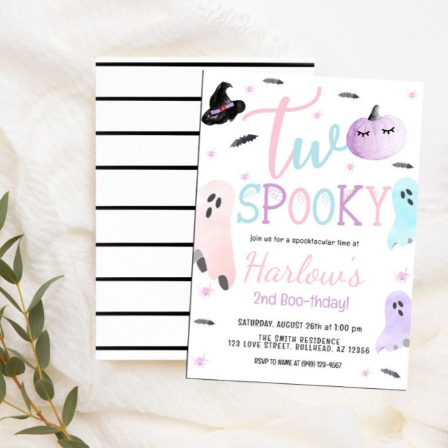 Two Spooky Ghost Pastel Pink Halloween Birthday  Invitation (Creator Uploaded)