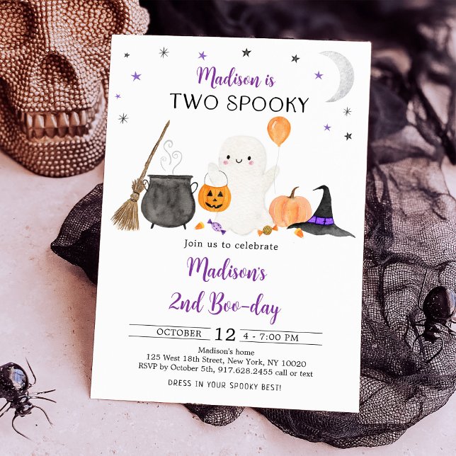 Two Spooky Ghost Pumpkin Halloween 2nd Birthday Invitation (Creator Uploaded)