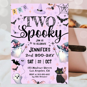 Two Spooky Ghost Purple Halloween 2nd Birthday  Invitation