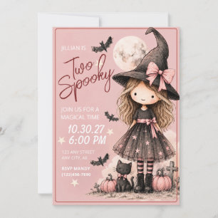 Two Spooky Girl 2nd Birthday Halloween Invitation