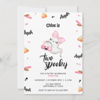 Two Spooky Girl 2nd Boo-Day Halloween Birthday Invitation