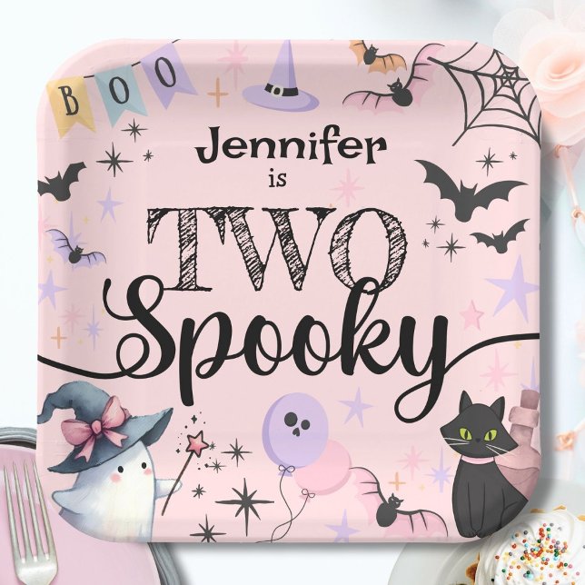 TWO Spooky Girl Cute Ghost  Halloween 2nd Birthday Paper Plate (Creator Uploaded)