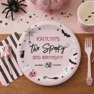 Two Spooky! Girls Halloween 2nd Birthday Party Paper Plate