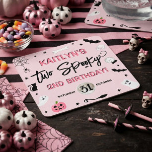 Two Spooky! Girls Halloween 2nd Birthday Party Square Paper Coaster