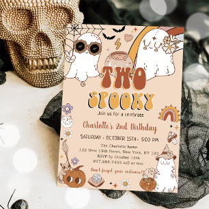 Two Spooky Groovy Halloween 2nd Birthday Party Invitation