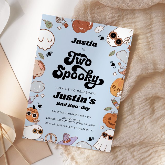 Two Spooky Groovy Halloween Boy 2nd Birthday Invitation (Creator Uploaded)