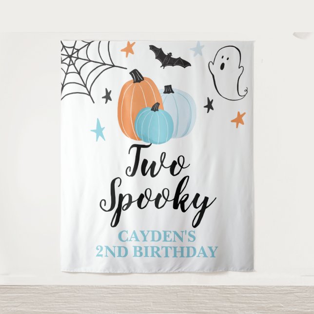 Two Spooky Halloween 2nd Birthday Pumpkins Tapestry (Front)