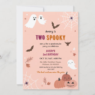 Two Spooky Halloween Birthday Ghost Peach bats Invitation