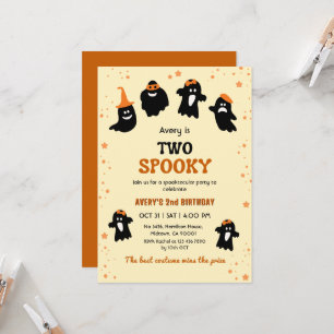 Two Spooky Halloween Birthday Ghost Whimsical Cute Invitation